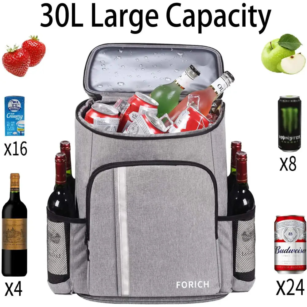 Insulated gray cooler bag.