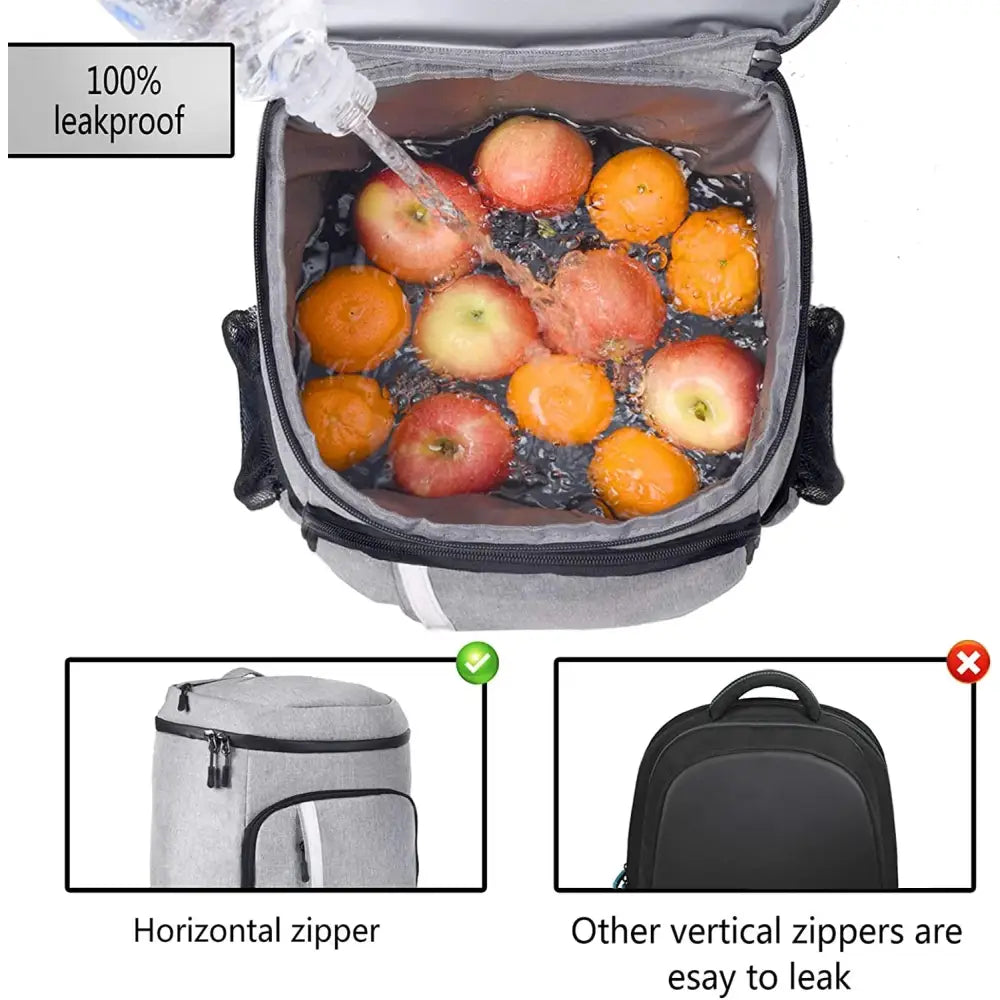 Leakproof cooler bag with fruit.
