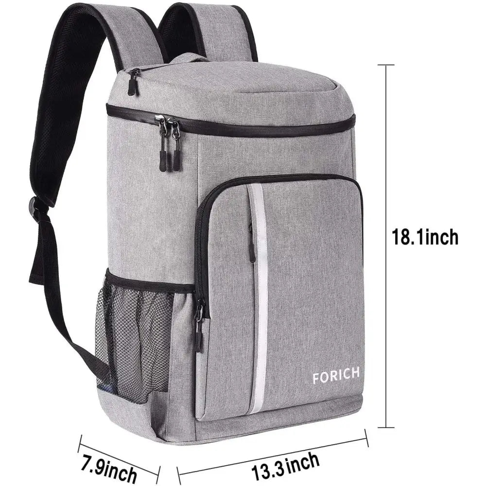 Gray insulated backpack.