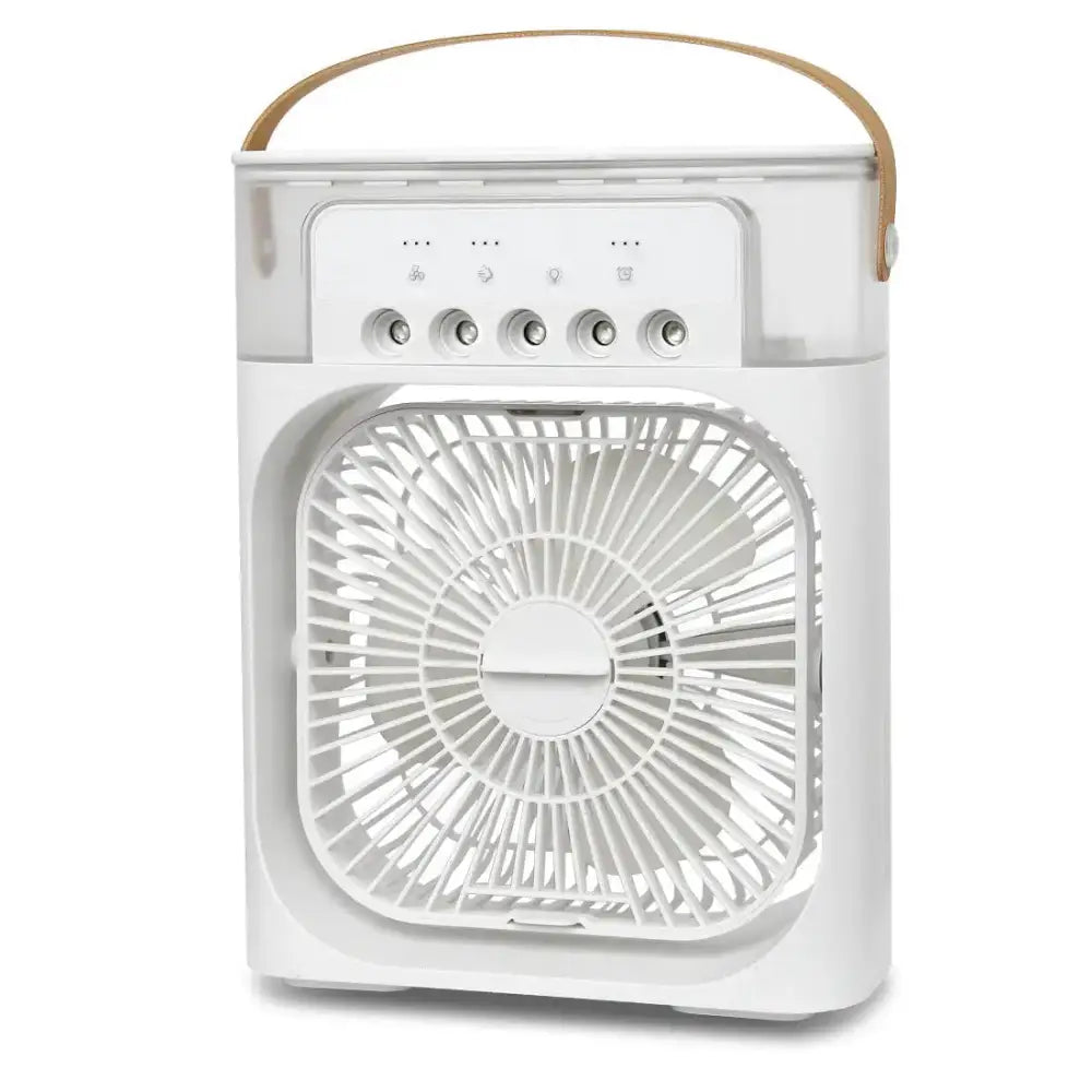 Portable white air cooler with handle.