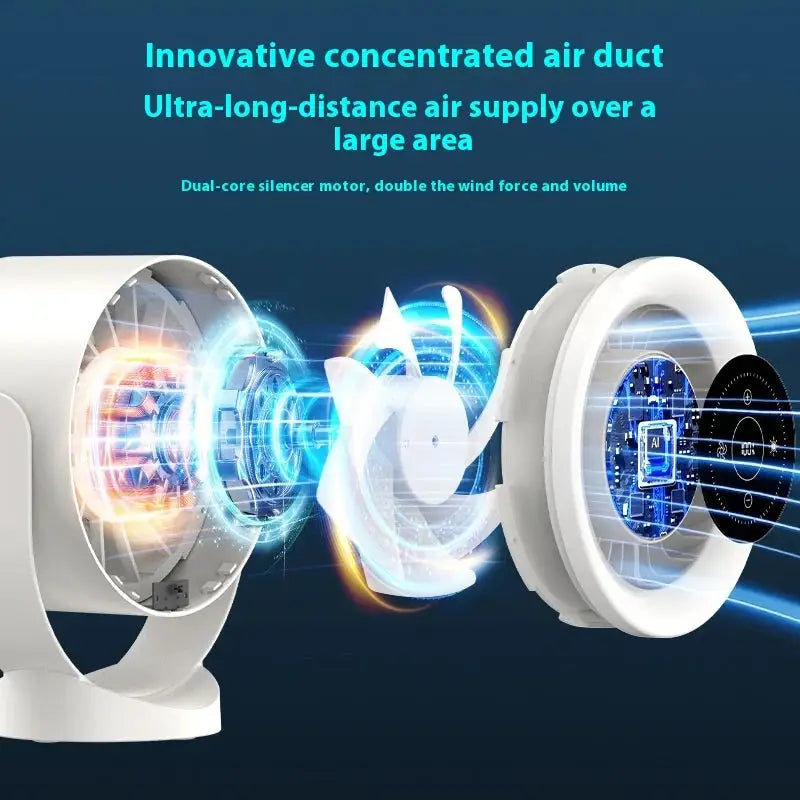 Exploded view of a white fan.