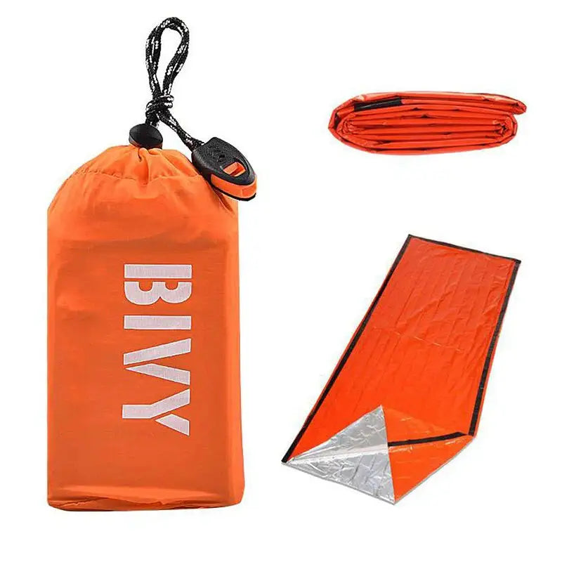 Orange emergency bivvy bag.