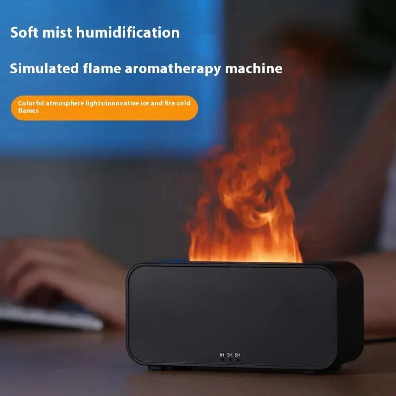 Black aromatherapy machine with simulated flame.