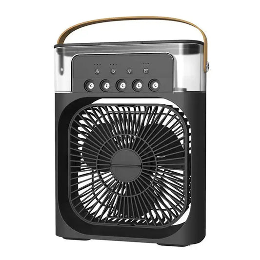 Portable black air cooler with handle.
