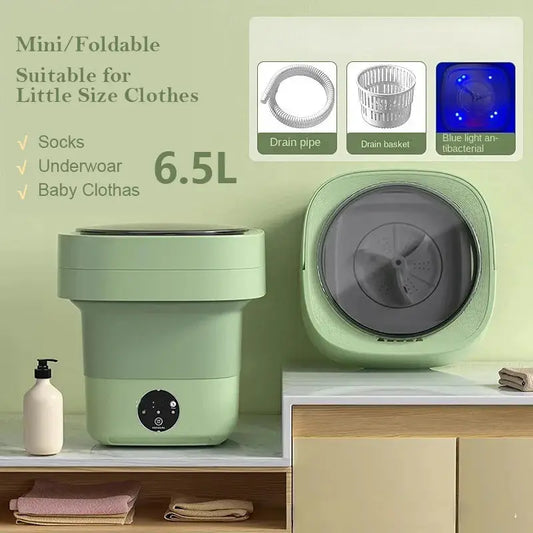 Green mini-foldable washing machine.