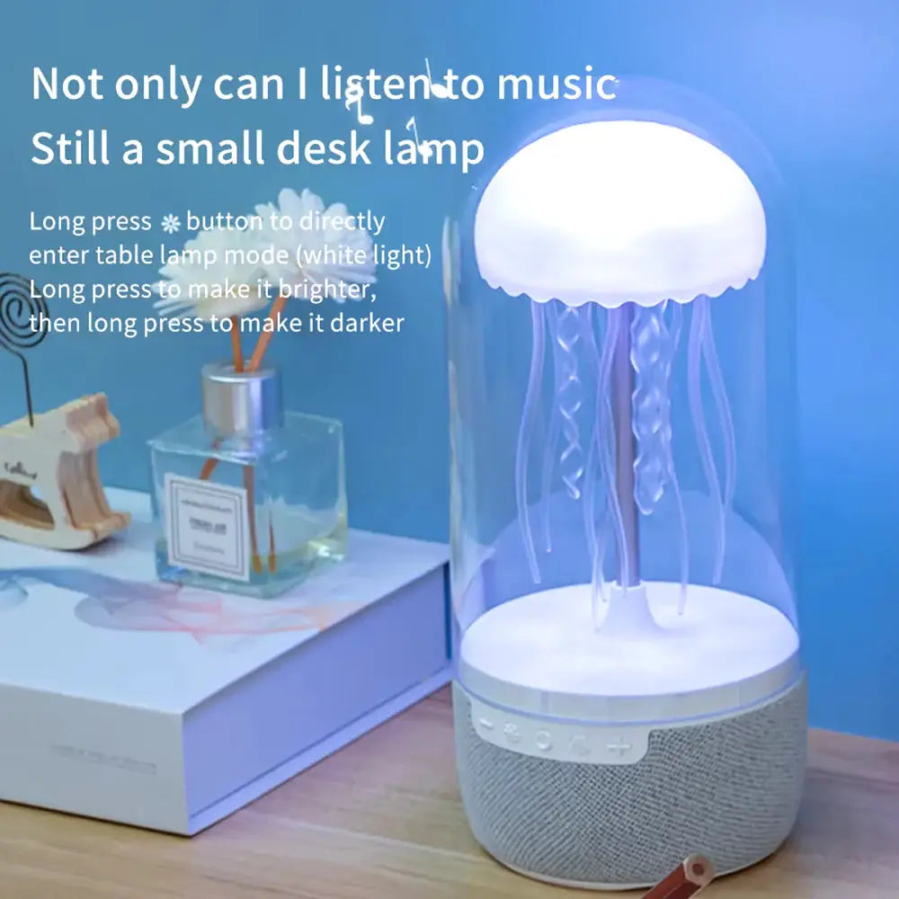 Jellyfish-shaped desk lamp with speaker.