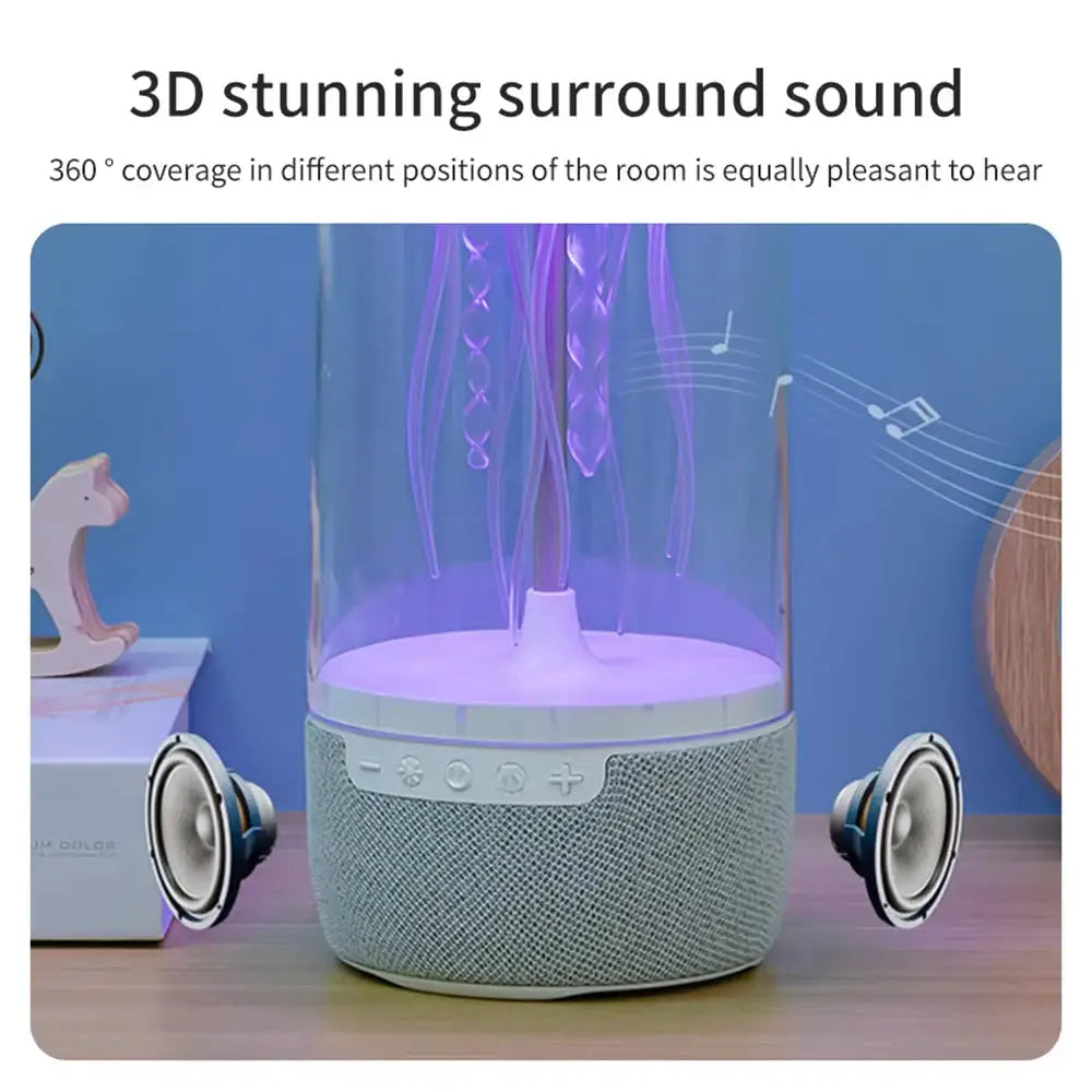 Cylindrical speaker with jellyfish-like light display.