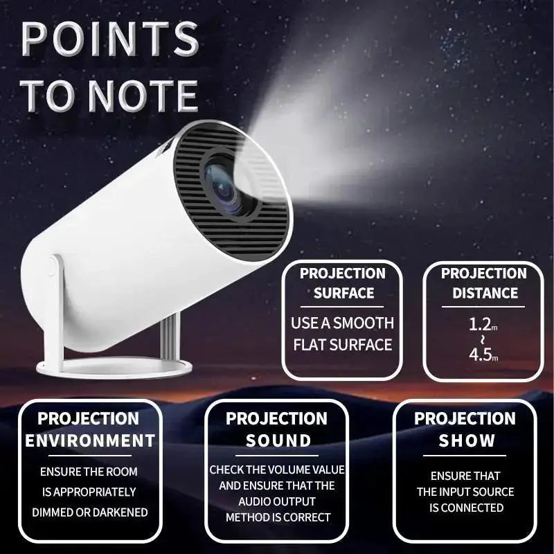 White projector with usage instructions.